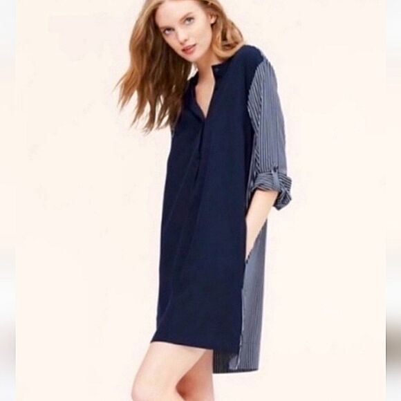 Loft navy and striped shirt  dress - Picture 1 of 8
